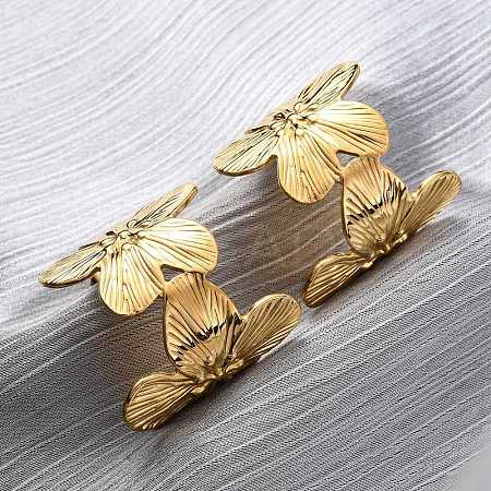Flower with C-Shaped 304 Stainless Steel Stud Earrings for Women EJEW-A131-01B-G-1