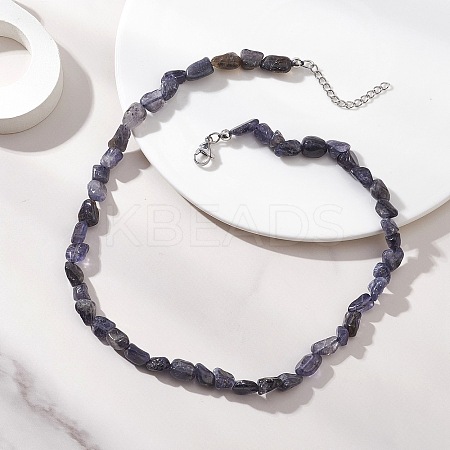 Natural Iolite Nuggets Beaded Necklaces for Women NJEW-JN05829-1