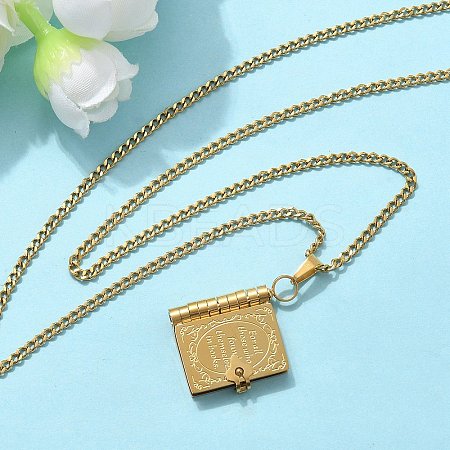 304 Stainless Steel Book Pendant Necklaces for Women NJEW-U037-01A-G-1