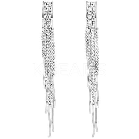 Boho Tassel Chandelier Earrings Cubic Zirconia Long Earrings Crystal Dangling Earrings Long Drop Chain Earrings Long Rhinestone Tassel Earrings for Women JE1070B-1