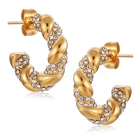 Clear Cubic Zirconia Twist Rope C-shape Stud Earrings JE941A-1