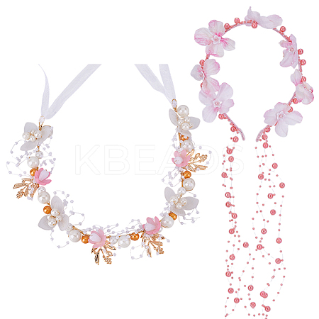 1Pc Imitation Pearl Ribbon Hair Bands OHAR-NB0001-33A-1