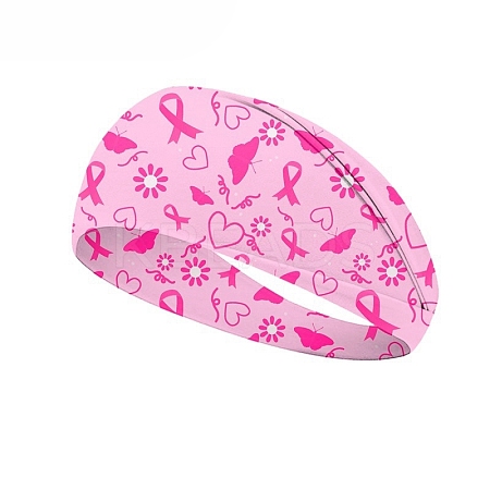 October Breast Cancer Pink Awareness Ribbon Printed Polyester Headbands PW-WG64986-01-1