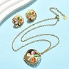 304 Stainless Steel Cat Eye Flower Pendant Necklaces & Stud Earrings Sets for Women SJEW-B020-04G-1