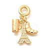 Brass Clear Cubic Zirconia Croissant & Cup & Eiffel Tower European Dangle Charms KK-U048-20G-1