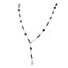 Natural Lapis Lazuli Round and Nuggets Lariat Necklaces NJEW-JN05727-11