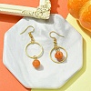 Natural Red Aventurine Pumpkin with Ring Dangle Earrings EJEW-JE05509-01-3