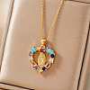 Vintage Brass Cubic Zirconia Religious Virgin Mary Heart Hollow Pendant Necklaces AB7554-1-3
