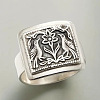 Rectangle with Bird & Flower Pattern Alloy Finger Rings FS-WGF2270-04-4