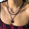 Punk Style Alloy 3 Layer Lock Pendant Necklaces for Women WG28CE4-01-1