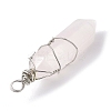 Natural Rose Quartz Copper Wire Wrapped Faceted Pendants PALLOY-JF02474-02-3