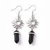 Natural Lava Rock Bullet with Sun Dangle Earrings EJEW-I276-01P-07-2