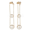 Round Shell Beads with Long Chain Tassel Dangle Stud Earrings EJEW-TA00092-3