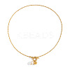 304 Stainless Steel and Faux Pearl Round Pendant Necklaces with OT Clasps for Women AR1092-5