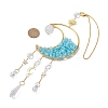 Wire Wrapped Natural White Jade Chip & Brass Moon Pendant Decorations HJEW-JM01504-03-2
