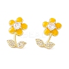 Enamel Flower of Life Stud Earrings with Clear Cubic Zirconia EJEW-I266-12G-05-1