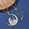 201 Stainless Steel Moon with Woman Pendant Necklaces for Ramadan & Eid Mubarak NJEW-D318-02P-3