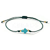 Dyed Synthetic Green Turquoise & Brass Beaded Braided Bead Bracelets QB7029-10-1