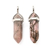 2Pcs Natural Rhodonite Double Terminated Pointed Pendants G-YW0002-05C-2