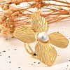 Flower Stainless Steel Open Cuff Ring for Women RJEW-R006-02G-1