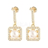 Square Brass Micro Pave Clear Cubic Zirconia Dangle Stud Earrings EJEW-C172-05G-4