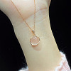 Flat Round Brass Pave Natural Rose Quartz Pendant Necklaces for Women WG46560-02-5
