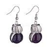 Natural Amethyst Owl Dangle Earrings EJEW-A092-08P-13-2