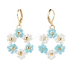 Glass Seed Braided Flower Dangle Leverback Earrings EJEW-JE04998-2