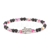 Natural & Synthetic Mixed Gemstone Beaded Stretch Bracelet with Clear Cubic Zirconia Cross for Women BJEW-JB08247-04-1