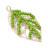 Handmade Glass Seed Beaded Leaf Shape Pendants PALLOY-MZ00935-01-3
