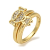Girl Brass Micro Pave Clear Cubic Zirconia Double Rings RJEW-Z050-22G-2