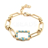 Golden Tone 304 Stainless Steel Enamel Rectangle Link Chain Bracelets for Women BJEW-K249-03G-01-1