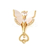 Brass Micro Pave Clear Cubic Zirconia Fold Over Clasps with Shell KK-S382-07G-1