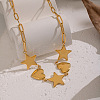 304 Stainless Steel Star Heart Link Chain Necklaces for Women UT7445-3