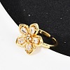 Flower Brass Micro Pave Clear Cubic Zirconia Cuff Rings RJEW-S633-02G-2