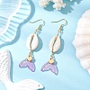 Natural Cowrie Shell Glass Dangle Earrings EJEW-JE06385-05-1