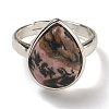 Natural Rhodonite Teardrop Adjustable Rings RJEW-K371-08S-12-3