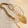 304 Stainless Steel Leaf Pendant Necklaces for Women NJEW-U038-02G-1