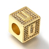 Brass Cubic Zirconia Square European Beads KK-Q818-01U-G-2