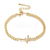 Heartbeat Brass Micro Pave Cubic Zirconia Card Paper Chain Bracelets for Women BJEW-L696-008G-1