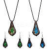 2 Sets 2 Colors Teardrop with Flower Glass Dangle Earrings & Pendant Necklace SJEW-FI0001-14-1
