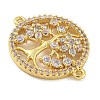 Rack Plating Brass Clear Cubic Zirconia Flat Round with Tree Connector Charms KK-A234-033G-2