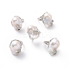 Natural Pearl Nugget with Cubic Zirconia Leaf Open Cuff Ring RJEW-P033-02P-02A-1