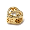 Heart with Paw Print Pattern Rack Plating Brass Micro Pave Cubic Zirconia European Beads KK-G511-05B-G-2