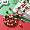 160Pcs 4 Colors Christmas Painted Natural Wood Round Beads WOOD-LS0001-01N-5