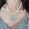 Bohemian Resin Starfish Pendant Double Strands White Imitation Leather Cord Necklaces for Beach FS-WG78CDF-02-2