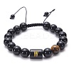 Natural Black Agate & Tiger Eye Round Beaded Adjustable Bracelets HL8029-23-1
