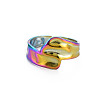 Rainbow Color 304 Stainless Steel Irregular Wide Band Open Cuff Ring for Women RJEW-N038-049M-1