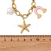 304 Stainless Steel Starfish Dolphin Shell Pink Enamel Rainbow Pendant Necklaces for Women NJEW-F346-01G-5