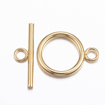 304 Stainless Steel Toggle Clasps, Real 18K Gold Plated, Ring: 21x16x2mm, hole: 3mm, Bar: 23x7x2mm, Hole: 3mm